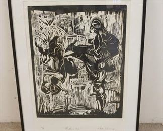 1325	LARGE SIGNED WOODBLOCK P/A PRINT, HAND SIGNED & TITLED, 33 IN X 44 IN INCLUDING FRAME
