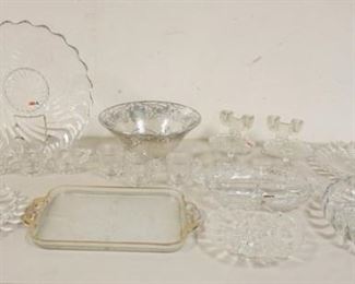1331	GLASS LOT W/FOSTORIA COLONY, LARGE SILVER OVERLAY BOWL, FOSTORIA, ELEGANT, ETCHED, ETC
