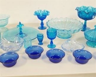1336	LOT OF BLUE & AQUA GLASS INCLUDING MAYFAIR TUMBLERS, CAMBRIDGE CAPRICE, FENTON, ETC

