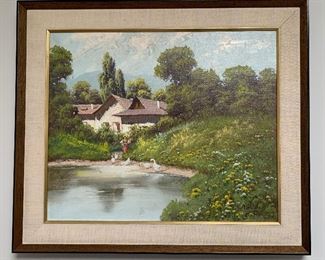 JOSEPH DANDE (1911-) Hungarian art impressionist spring landscape painting listed artist