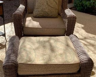 Wicker Chair w Ottoman and Reversible Cushions 2