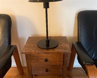 Antique 2 drawer end table and lamp