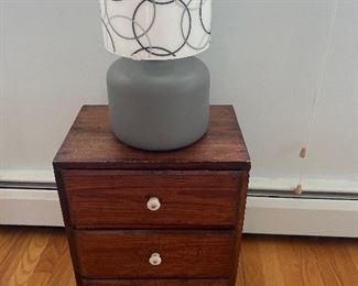 One of a pair of Lamps and a mini 3 drawer Box