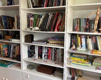 Books and three section bookshelf