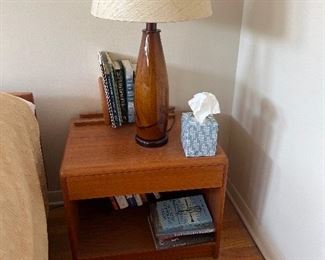 One of a pair of Teak Night Stands Nordisk Andels Eksport and Lamps