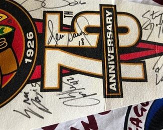 Black Hawks Pennant Signed