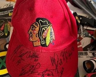 Black Hawks cap Signed