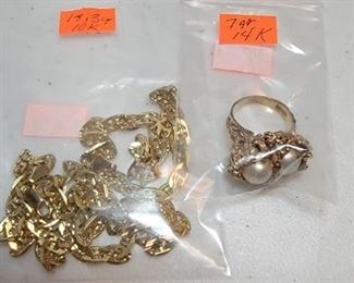Gold Chain (10k) & Gold Ring (14k) with Pearls