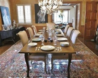 Long Oak Dining Table for 10; set of 8 Bleached Ribbed Dining Chairs