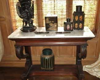 Antique Amer. Empire Marble-Top console Table; Spice Cannisters on right have both SOLD