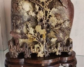 Antique Soapstone Double Vase on Silver Inlay Base