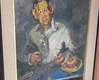 "Harry, our Gardner" Orig Oil by Barbara Bowman