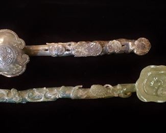 Bottom Scepter SOLD; Top: Antique Hardstone Ruyi Scepter