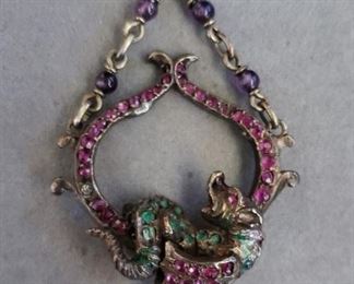 Silver Clad Antique Pendant w/ Rose-cut Rubies, Emeralds, Amethyst Beads & Natural Pearl