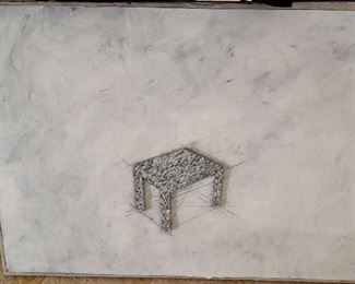 "Grey Table on White Ground" Orig. Oil on Paper on Canvas by Robert Aull