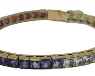 14k Gold Multi Gemstone Line Tennis Bracelet