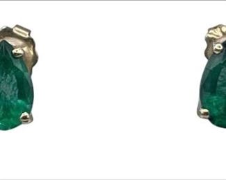 14k Gold and Pear-Shaped Emerald Stone Earrings