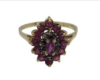 Vintage 14k Gold Ring with 13 Pink Topaz Stones