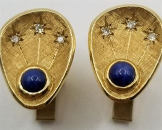 14k Gold Blue Star Sapphire & Diamond Cufflinks