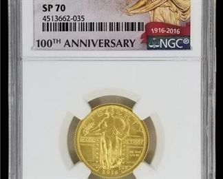 2016-W 24k Gold Standing Liberty Quarter NGC SP70 Early Release