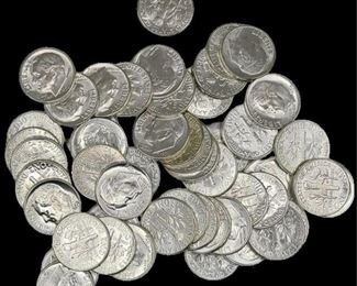 50 Brilliant Uncirculated 1958 U.S. Silver Dimes