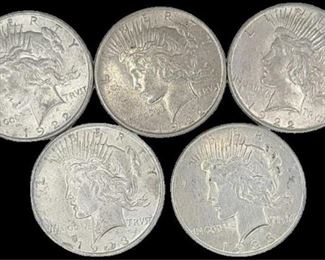 5 U.S. Peace Silver Dollars - VF/XF