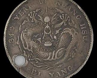 China 34th Year of Kuang Hsu Silver Dragon Coin