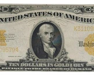 U.S. Series 1922 Ten Dollar Gold Certificate Note