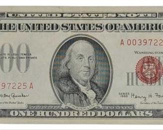 U.S. Series 1966 One Hundred Dollar Red Seal Note