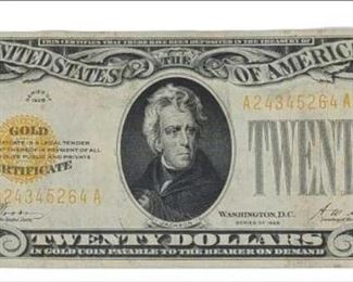 U.S. Series 1928 20 Dollar Gold Certificate Note