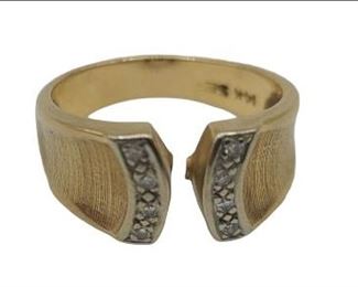Vintage 14k Gold Gap Ring with 8 Small Diamonds