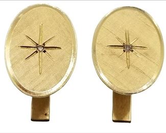 Pair of 14k Gold Cufflinks With Small Diamonds