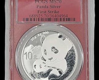 2019 China Silver Panda PCGS MS70 First Strike