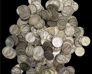Bulk Lot of U.S. 90% Silver Dimes - Most Mercury 610g