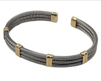 Stainless Steel Cable Cuff Bracelet Wrapped with 14k Gold