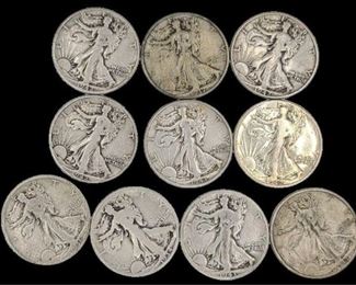 10 U.S. Walking Liberty Half Dollars - Well Circulated