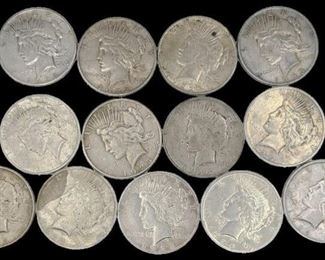 13 U.S. Peace Silver Dollars - Circulated