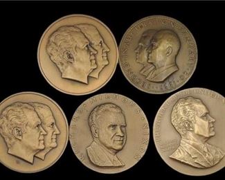 5 Bronze Presidential Medallions With Richard Nixon