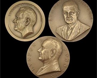 3 Lyndon Baines Johnson Bronze Presidential Medallions