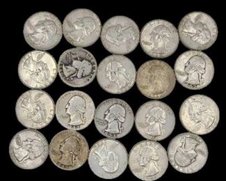 20 Well Circulated U.S. Washington Silver Quarters