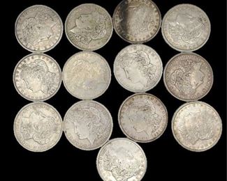 13 U.S. Morgan Silver Dollars Dated 1921 - Circulated