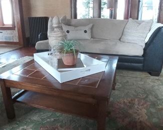 Leather sectional and Stickley tile top table