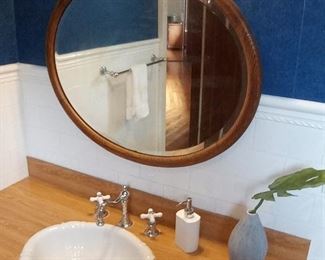 Oak tone beveled glass mirror