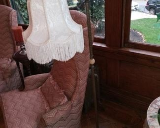 Antique floor lamp with fringe shade