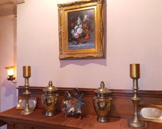Mercury glass and matching candle holders