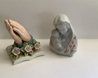 Religious Virgin Mary figurines & praying hands