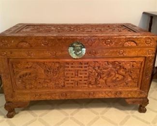 Carved wooden chest