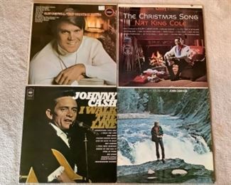 Johnny Cash, John Denver, Glen Campbell, Nat King Cole records 