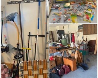 LAWN TOOLS, FISHING GEAR, ETC., LAWN CHAIRS,