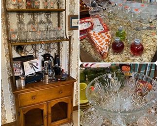 LOVELY BAKERS RACK BARWARE, LARGE PUNCH BOWL, ETC.,